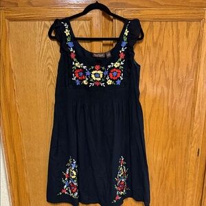 Speed Control Black Dress with Vibrant Floral Embroidery